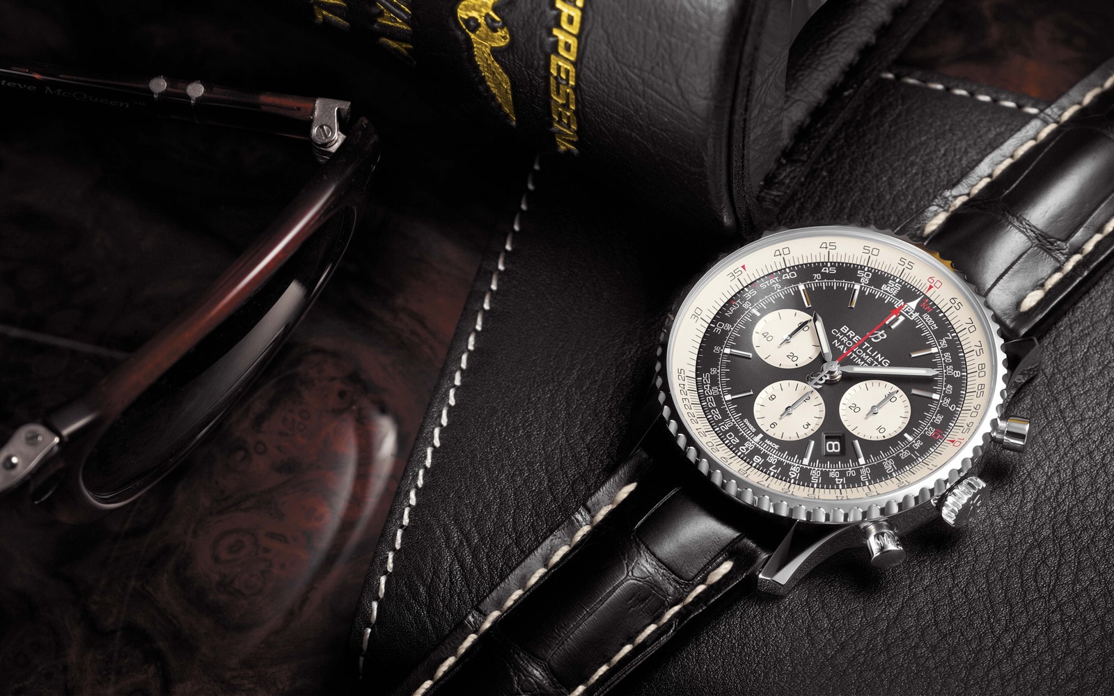 Breitling Navitimer on a leather background